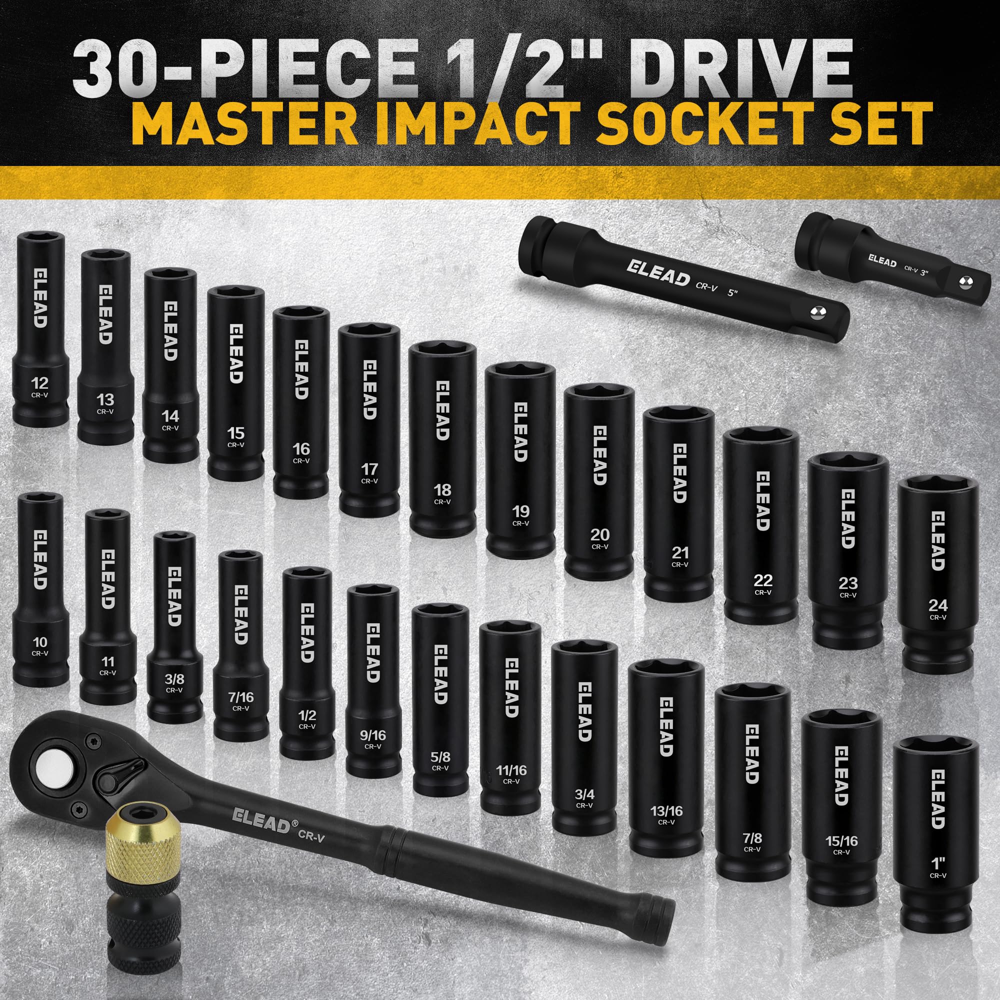ELEAD 6-point design sockets resist rounding for reliable high-torque work