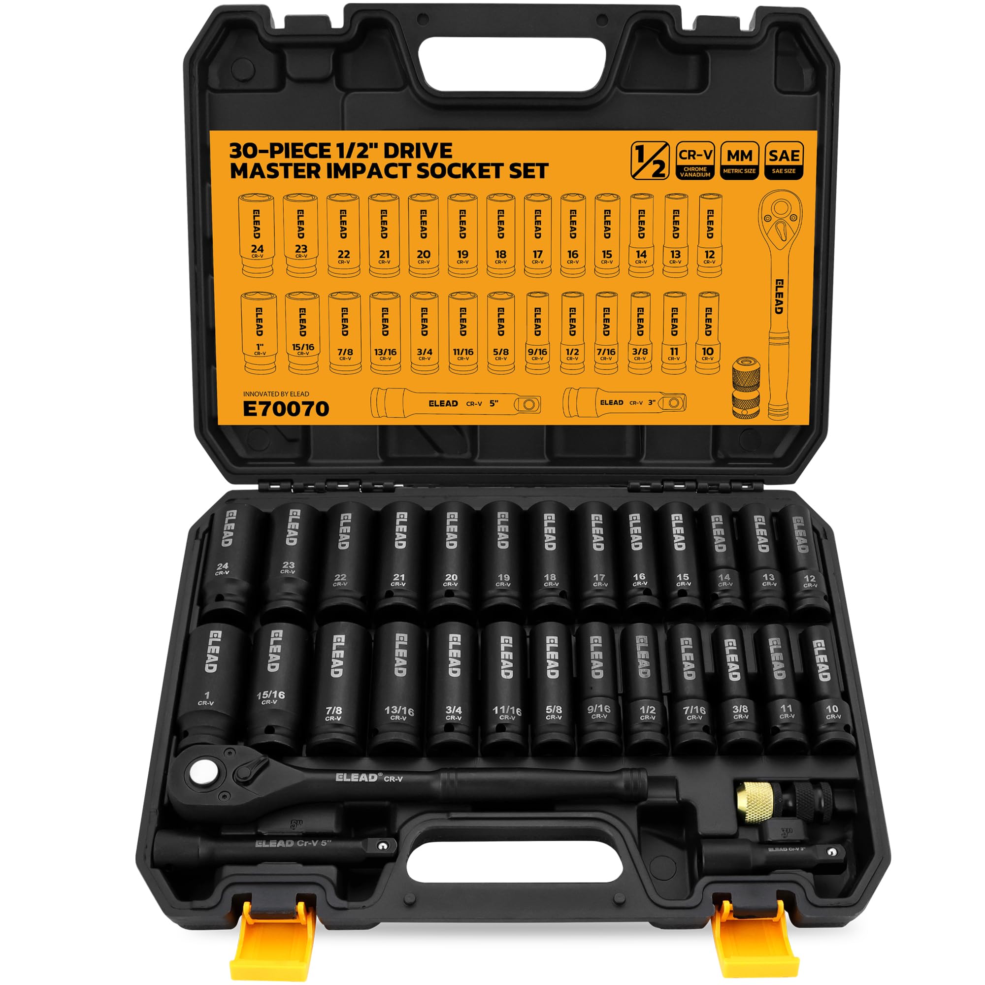ELEAD half-inch drive socket set case—organized storage for easy transport and quick access