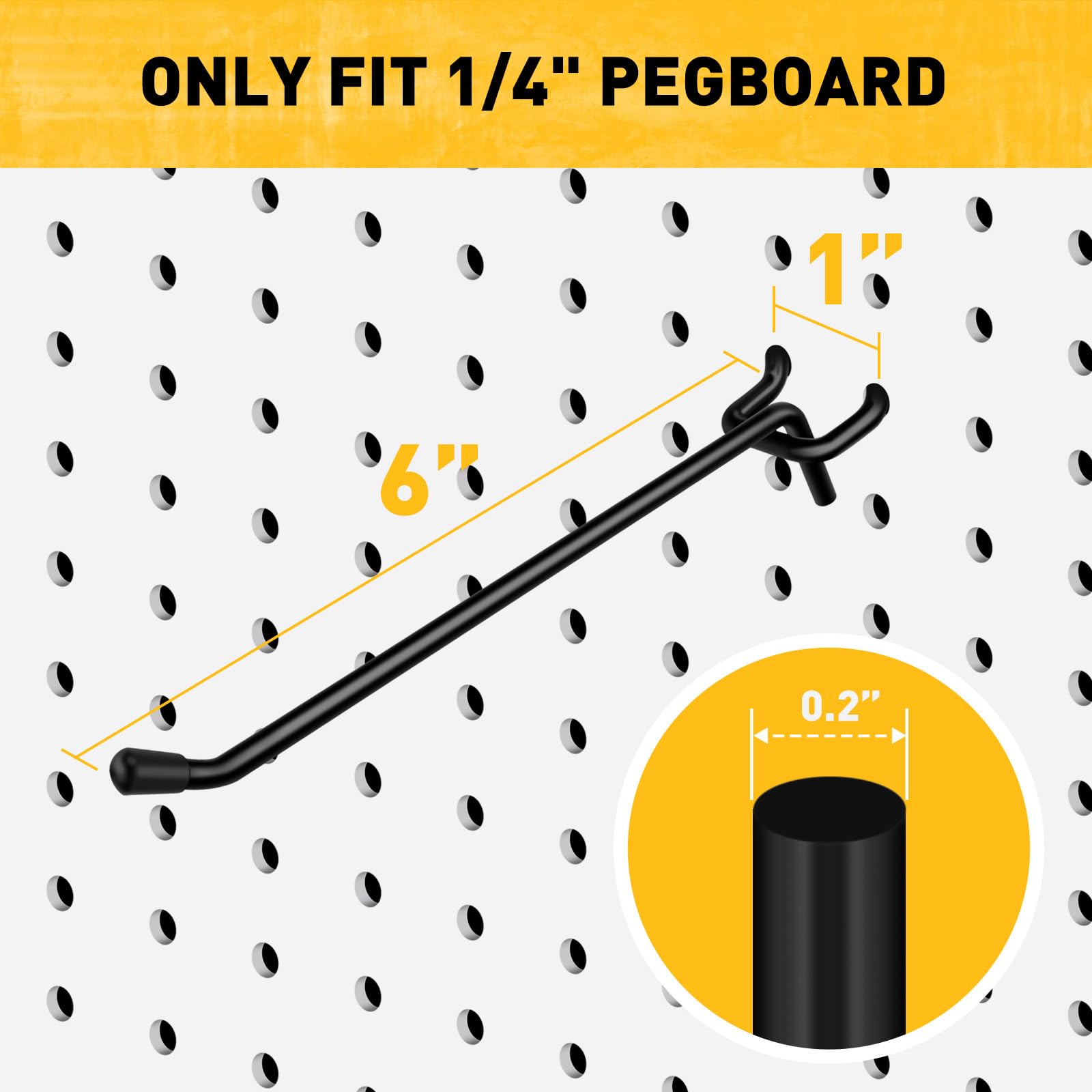 ELEAD hardened steel pegboard hooks showing durable construction and corrosion resistance.