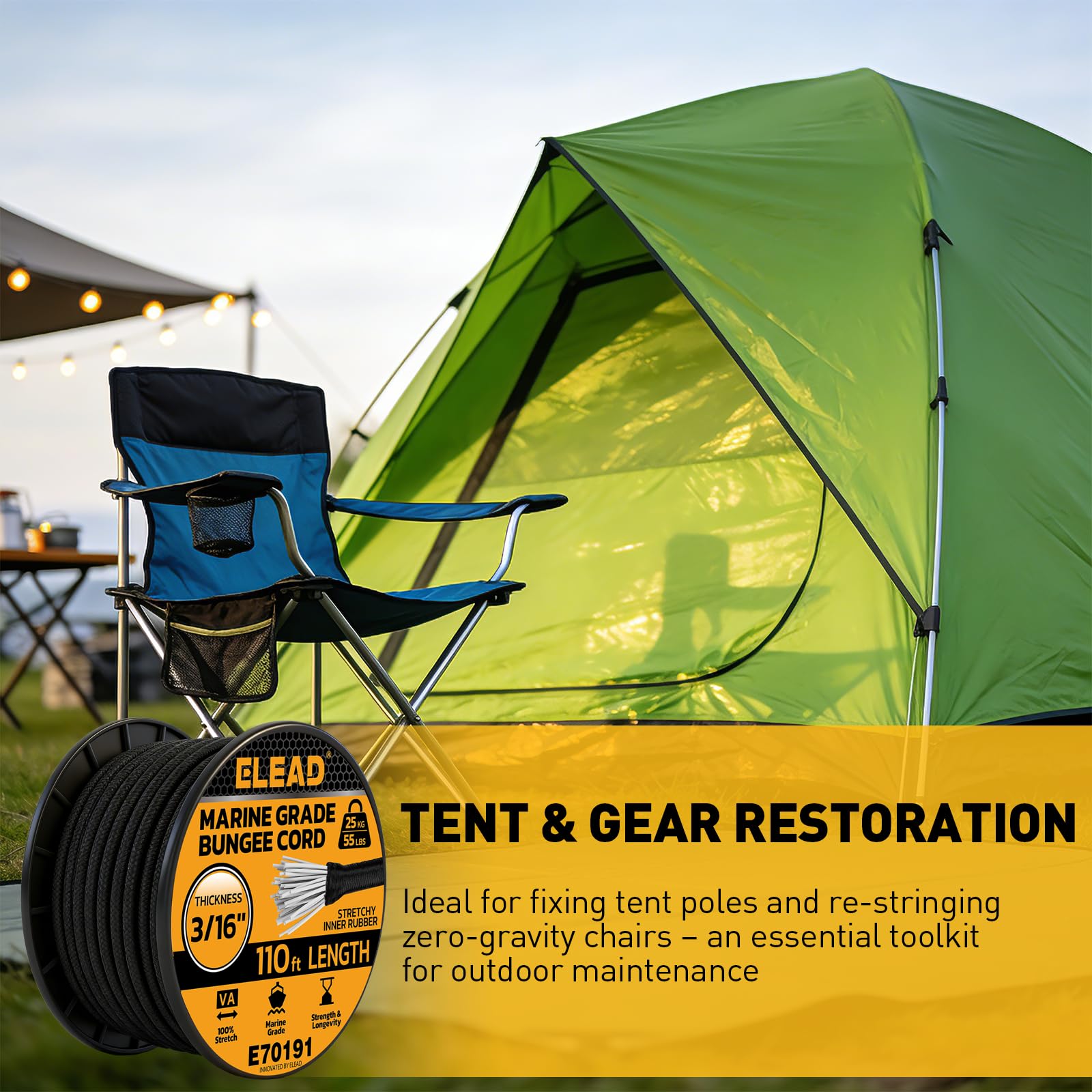ELEAD bungee roll used for tarp tie-downs and firewood bundling