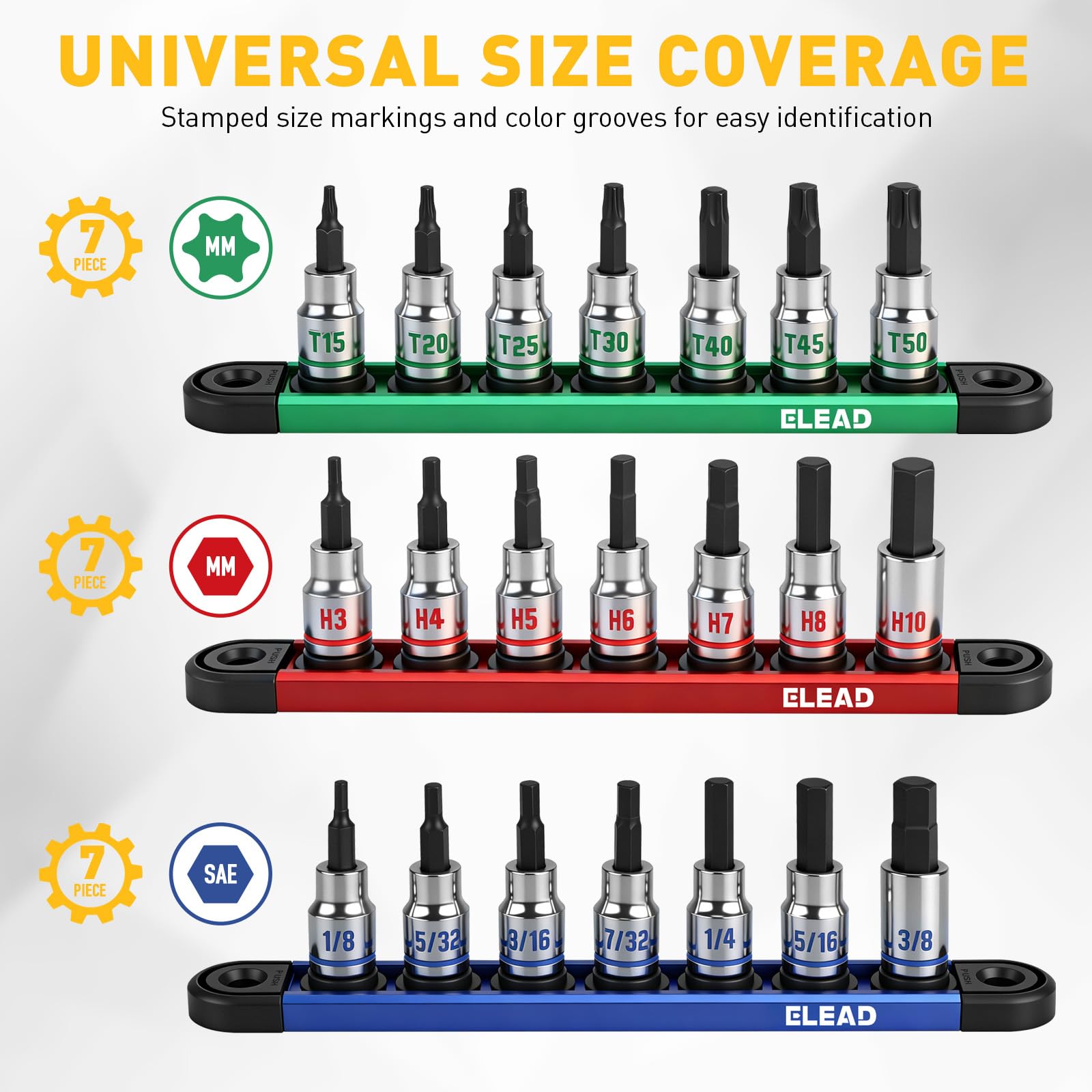 ELEAD magnetic rails keep sockets in place during fast repairs.