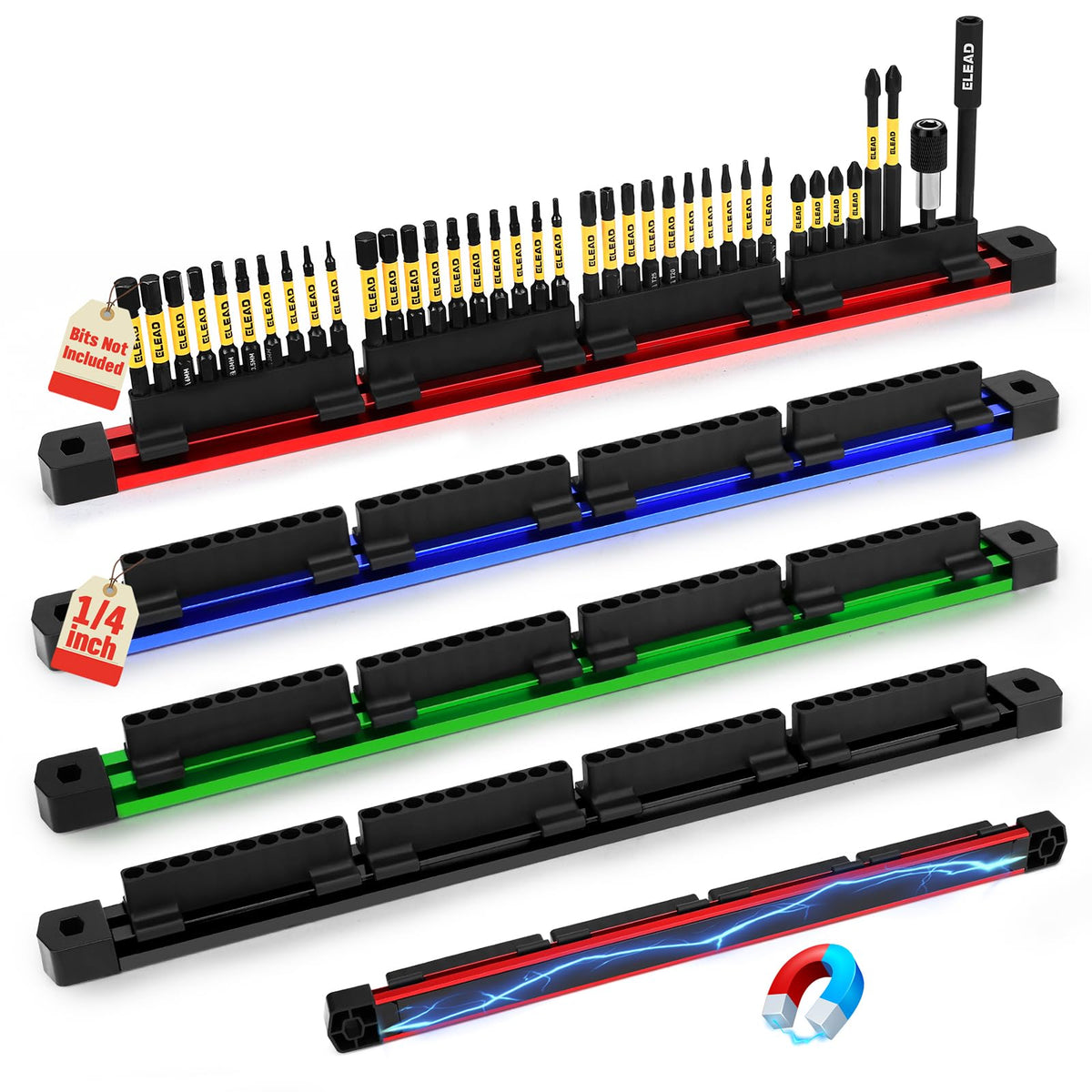 ELEAD magnetic slidable drill bit holder rail keeps bits secure during work