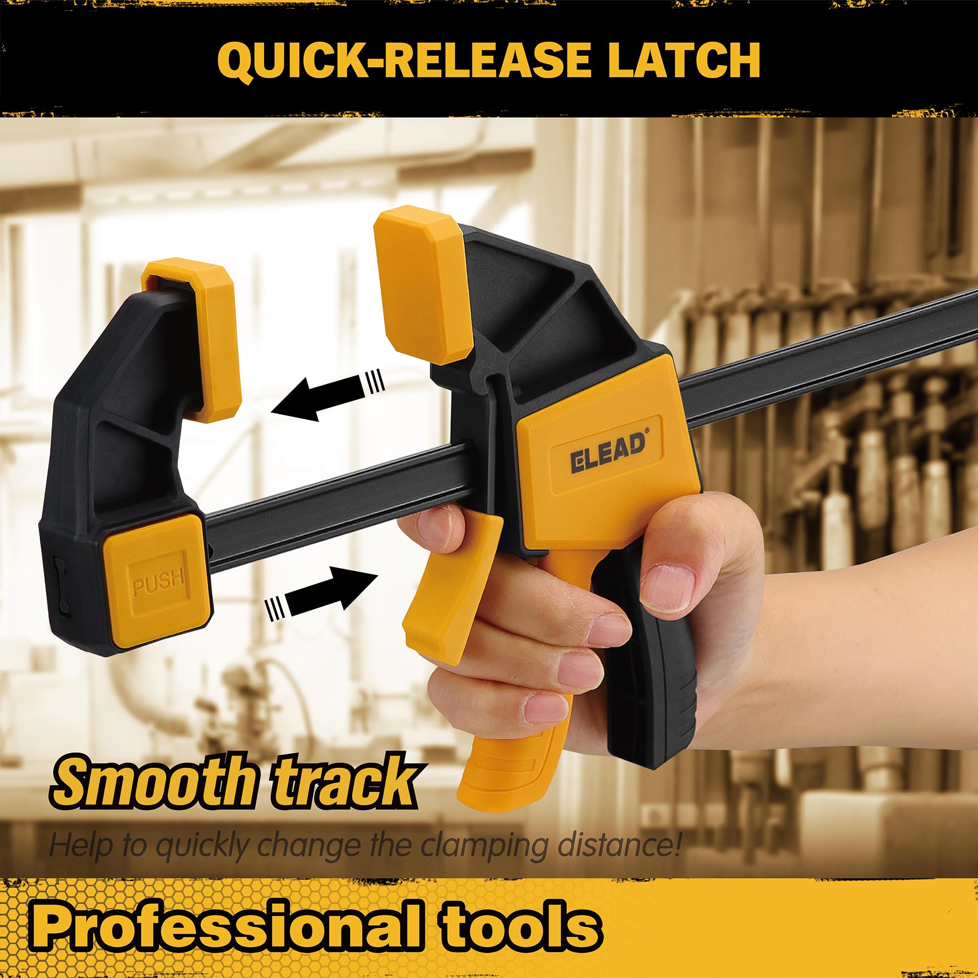 ELEAD non-slip handle for comfortable grip during clamping.