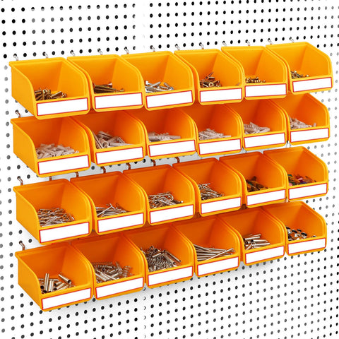 ELEAD pegboard bins 24-pack on a workshop wall for easy small parts organization