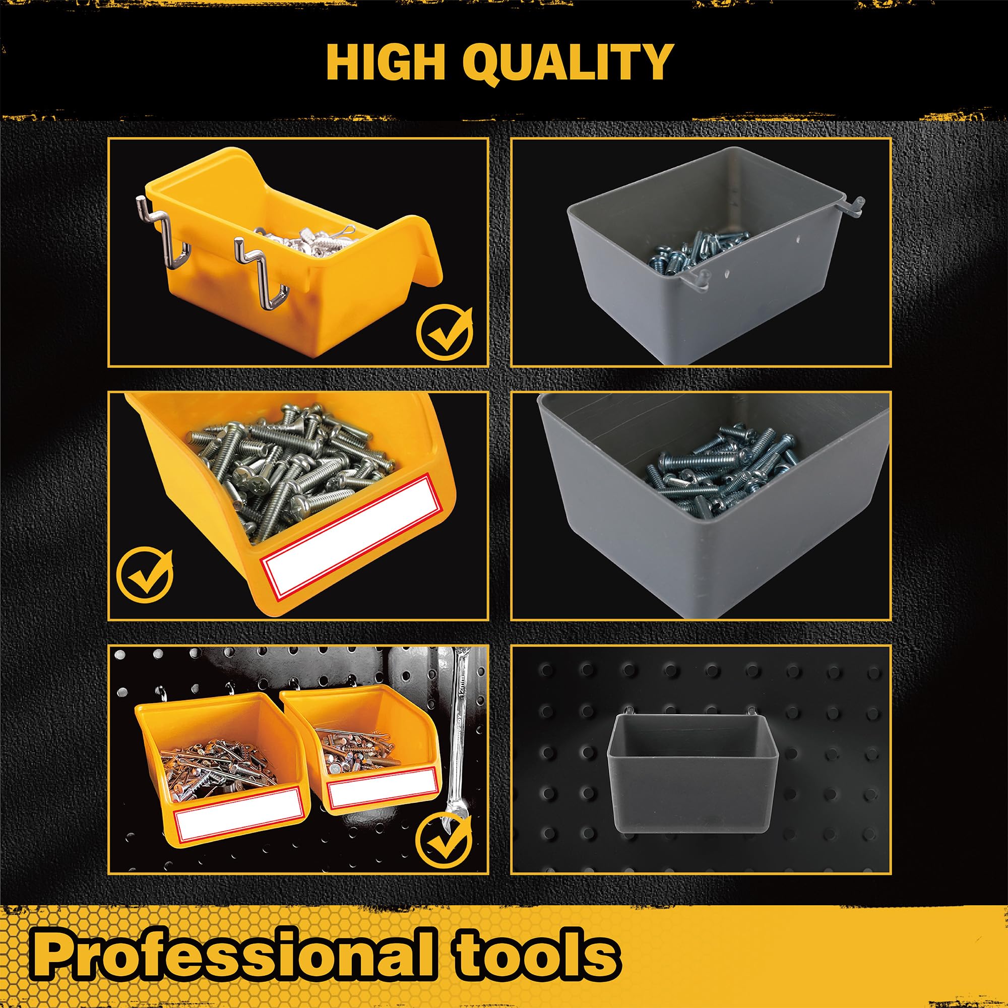 ELEAD pegboard bins close-up showing durable construction for long-lasting use
