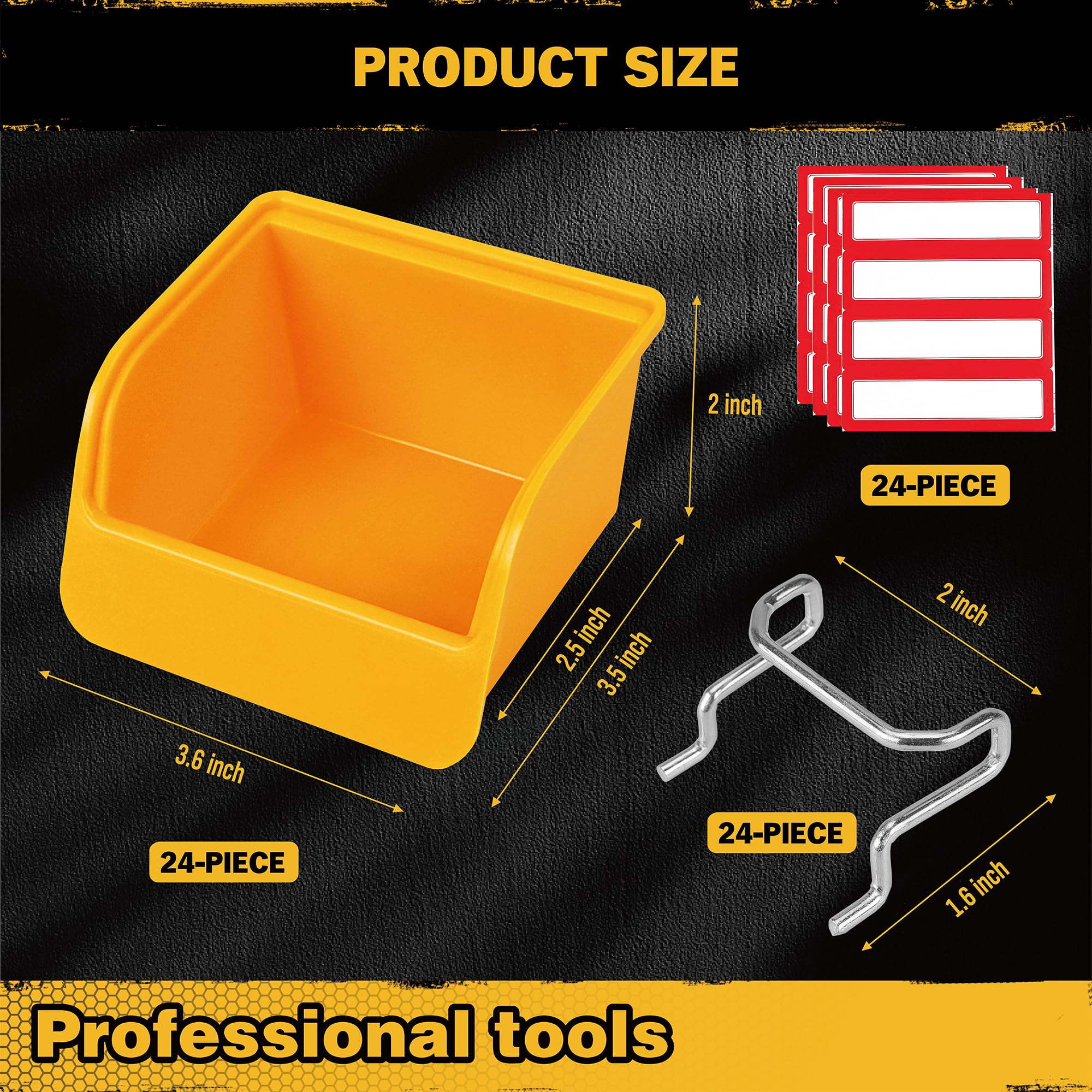 ELEAD pegboard bins with 24 blank labels for clear item categorization
