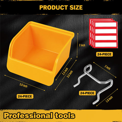 ELEAD pegboard bins with 24 blank labels for clear item categorization