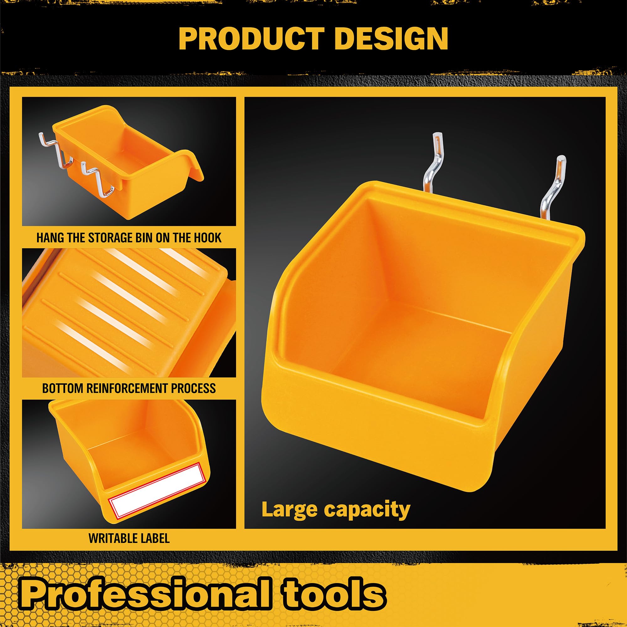 ELEAD pegboard bins offering expansive storage with hooks, shelves and trays