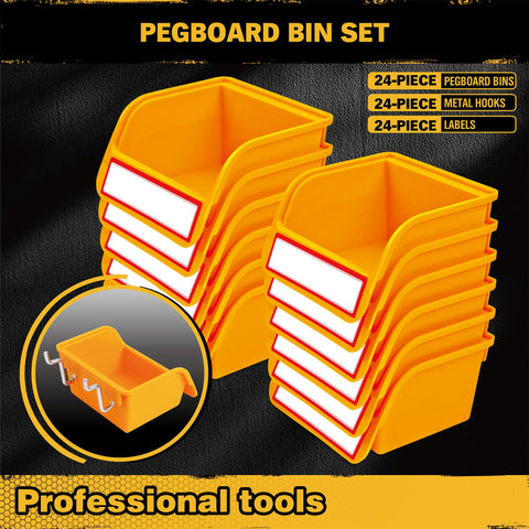 ELEAD pegboard bins mounted with wall hooks for quick access