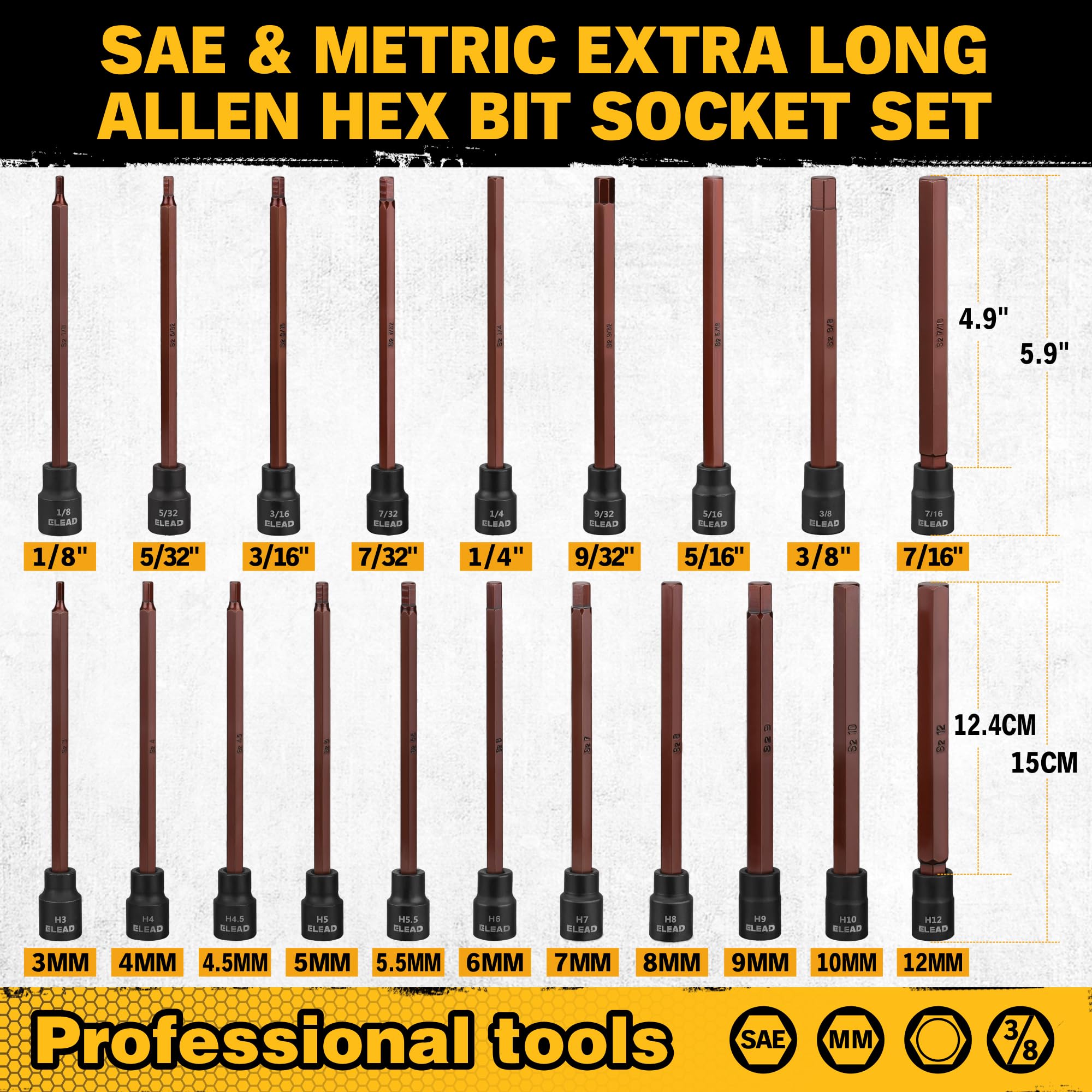 ELEAD hex sockets forged in S2 steel deliver high-torque durability.