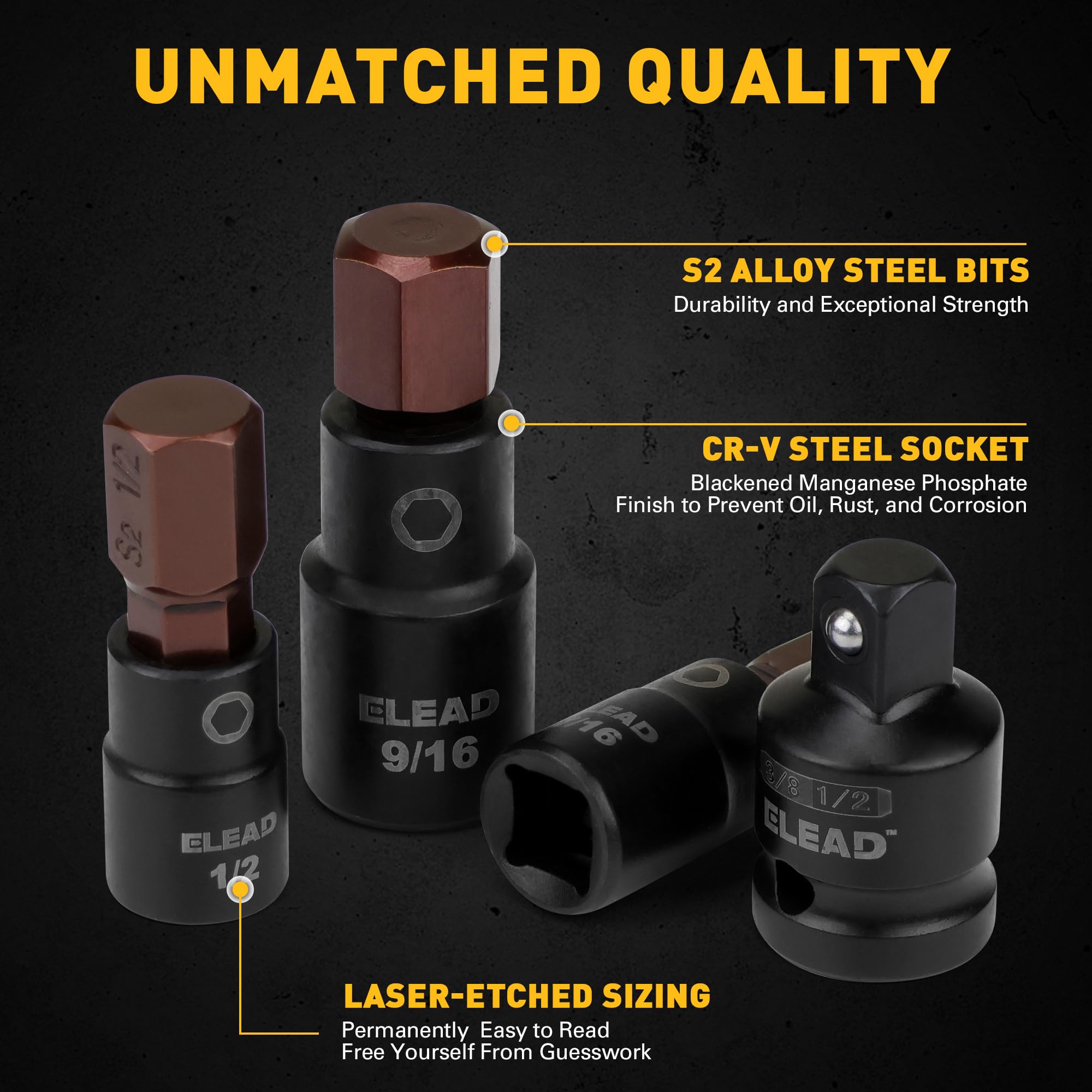 ELEAD socket adapters in view demonstrate versatile drive conversions.