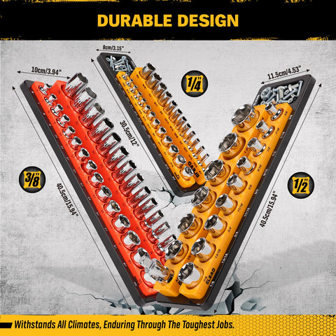 ELEAD socket organizer with labels helps identify drives at a glance for faster work.
