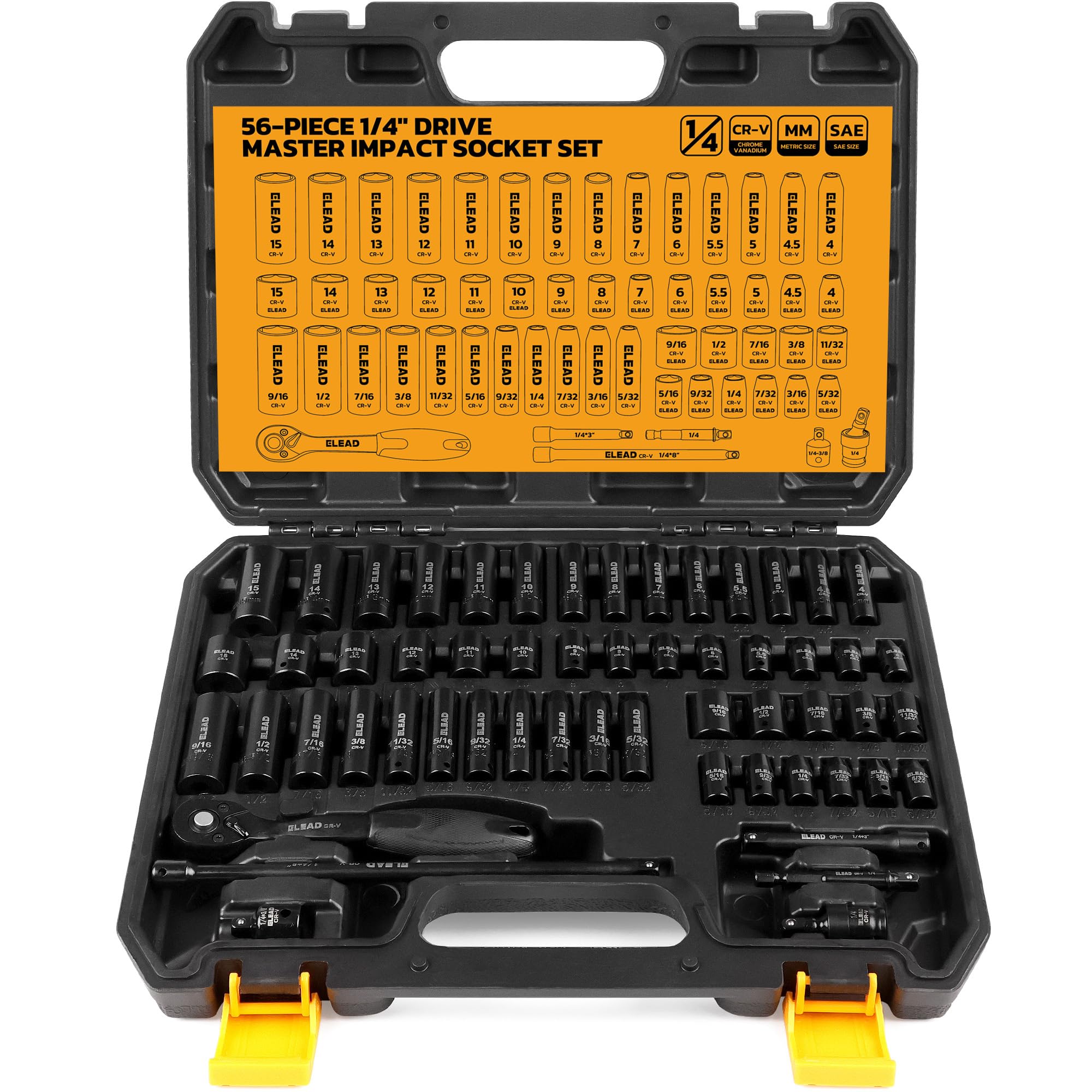 ELEAD socket set case neatly organizes 56 pieces for easy access during repairs.