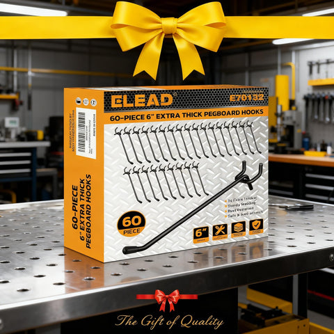 ELEAD space-saving pegboard solution for decluttering workshops and kitchens.