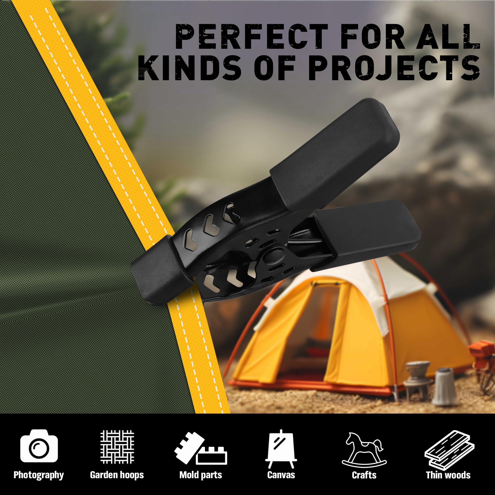 ELEAD tarp clamp in outdoor setup keeps coverings tight and protected.