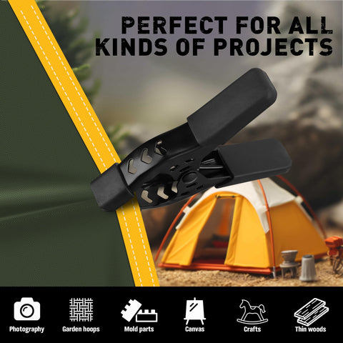 ELEAD tarp clamp in outdoor setup keeps coverings tight and protected.