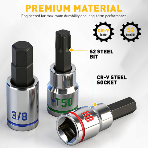 ELEAD Torx sockets cover T15-T50 range for versatile projects.