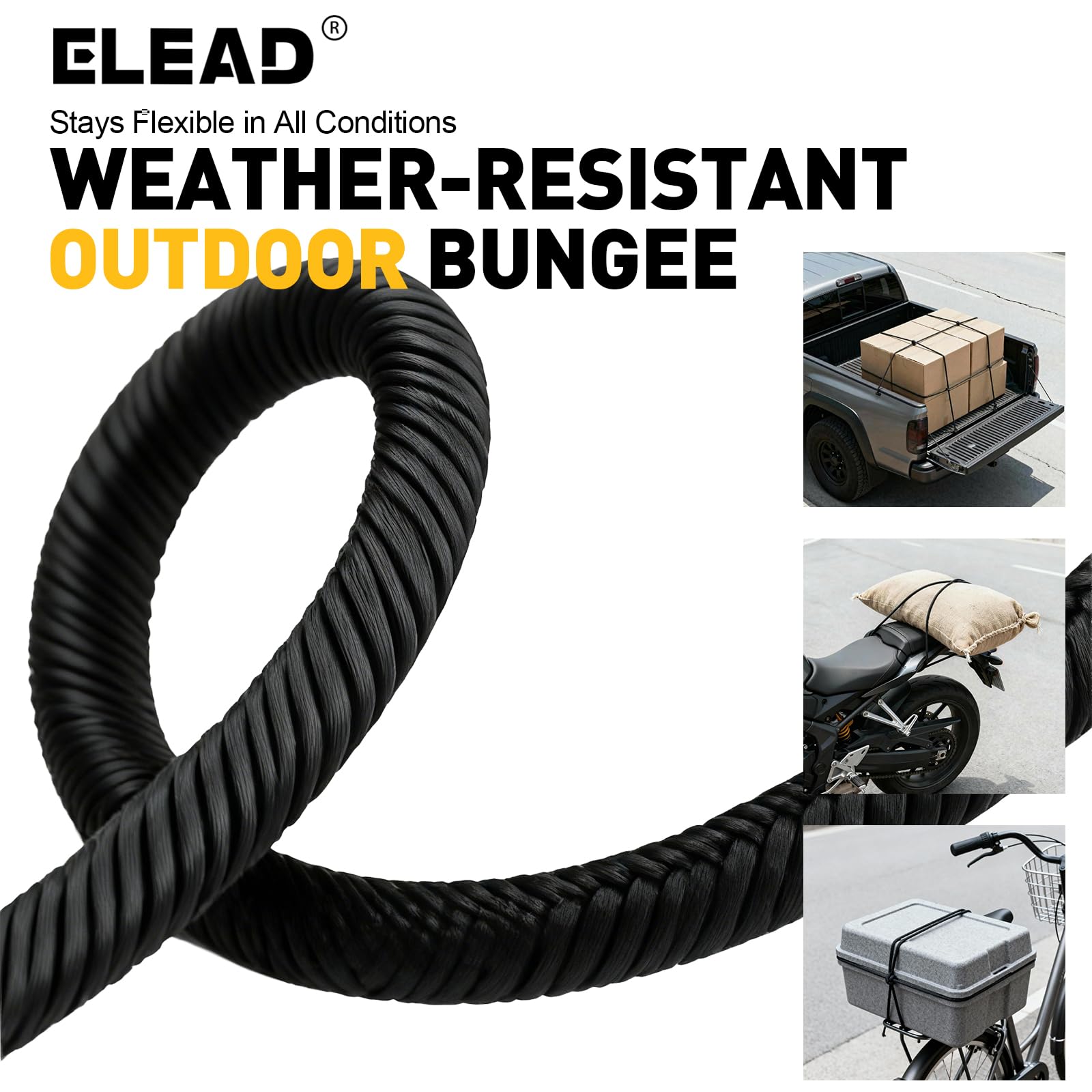 ELEAD versatile bungee for kayak, bike rack, and camping setup