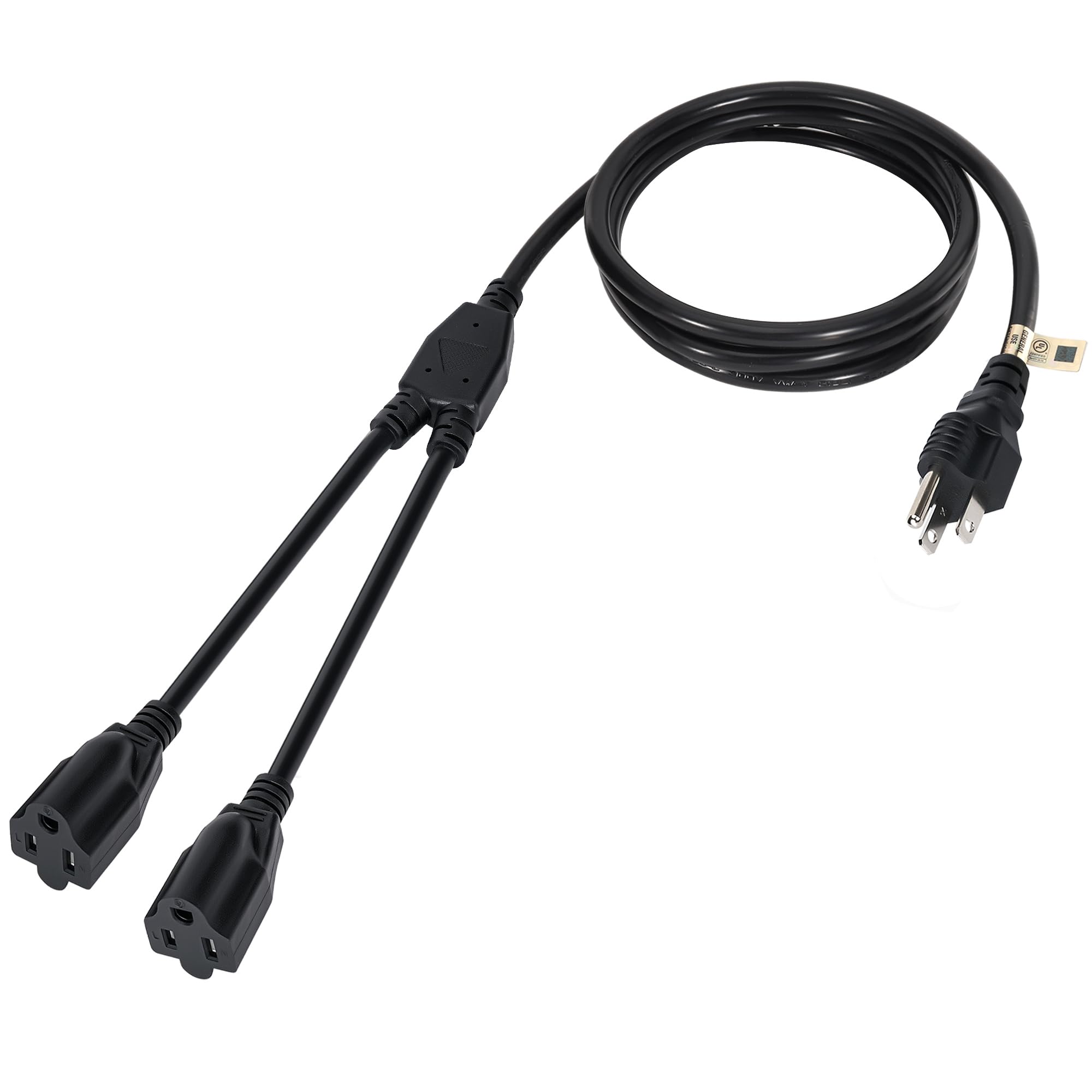 Elecan 2-way power cord splitter 10ft adds a second outlet for flexibility.