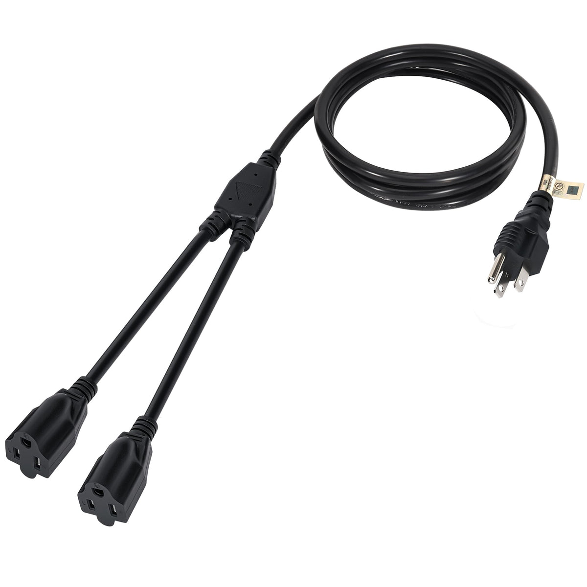Elecan 2-way power cord splitter 10ft adds a second outlet for flexibility.