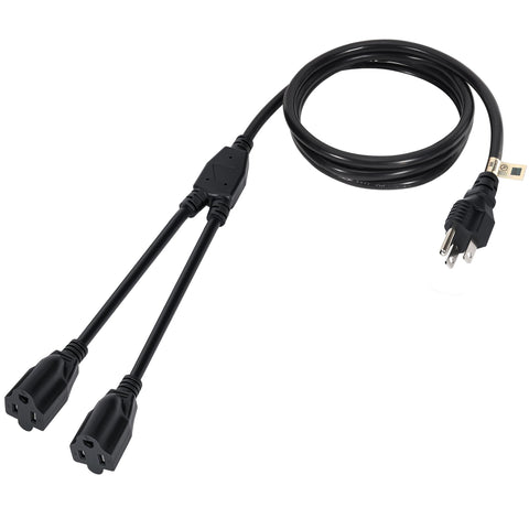 Elecan 2-way power cord splitter 10ft adds a second outlet for flexibility.