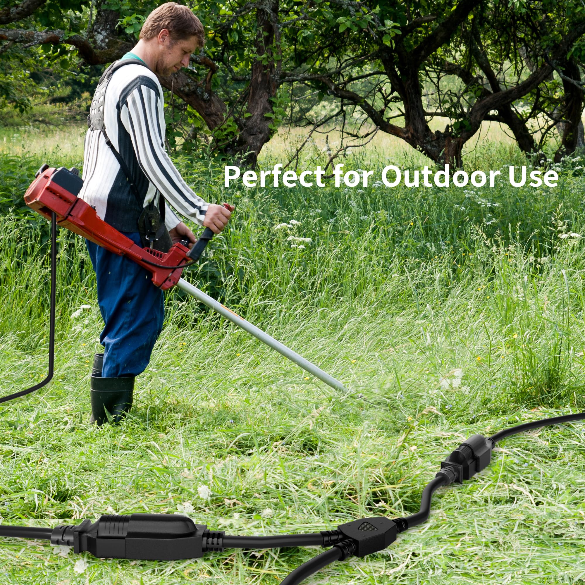 Elecan 3-prong 1-to-2 extension cord with durable SJTW construction.