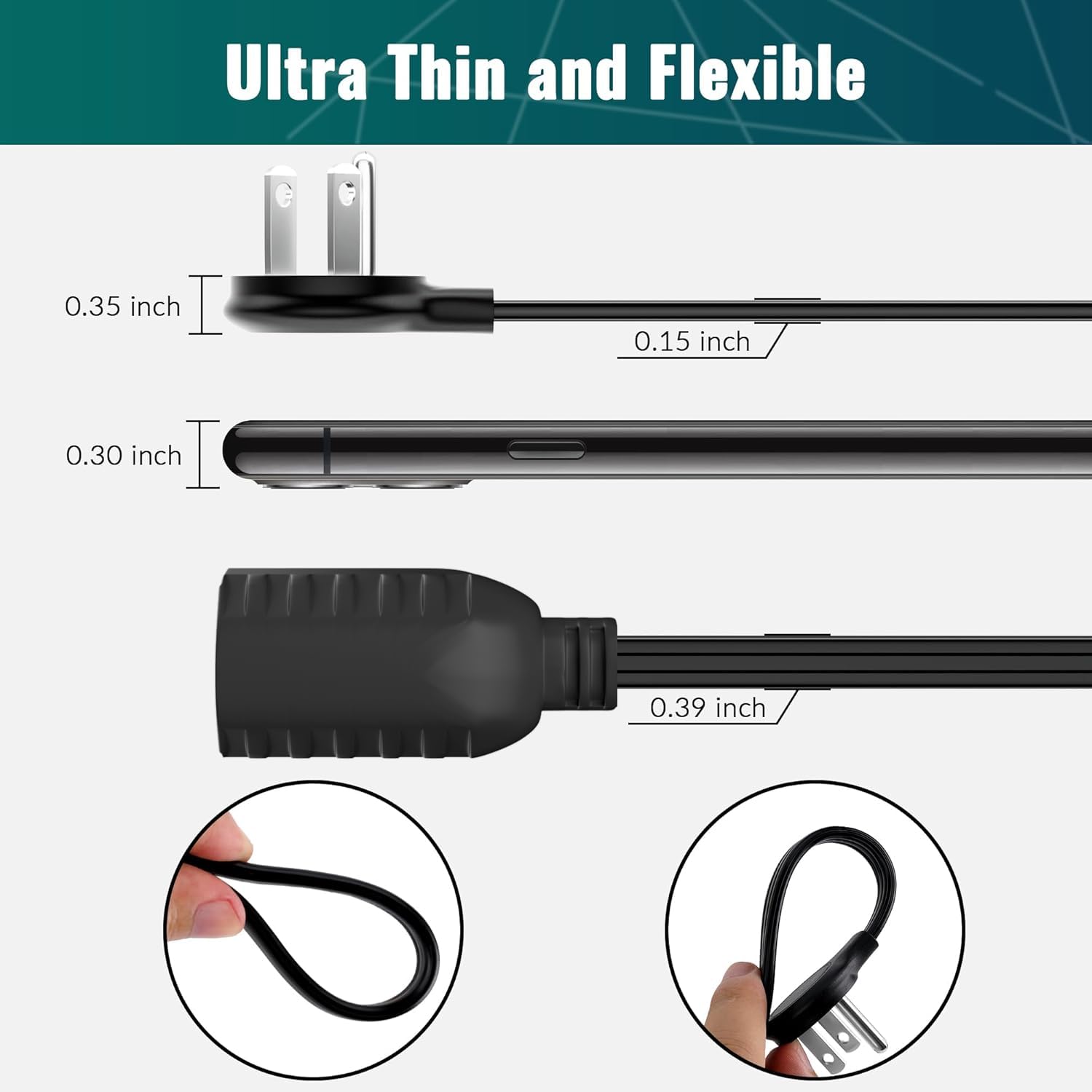 Elecan 45-degree angled flat plug keeps outlets accessible and uncluttered.