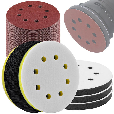 Elechiakan 85-pack orbital sander pads shown for versatile sanding on wood and metal.