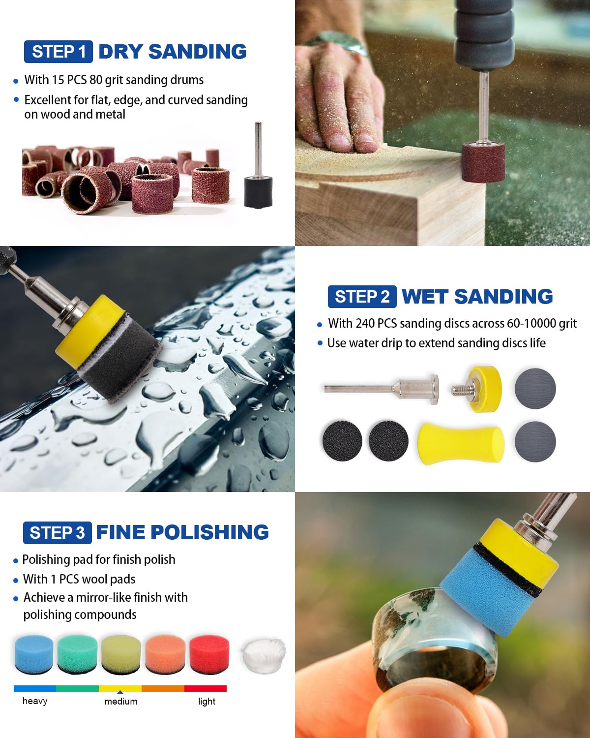 Elechiakan foam pad reduces vibrations for steadier sanding control.