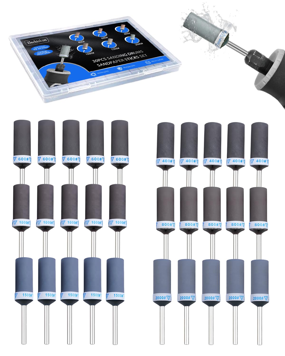 Elechiakan sanding drums for Dremel with 1/8 inch shank enable precise shaping.