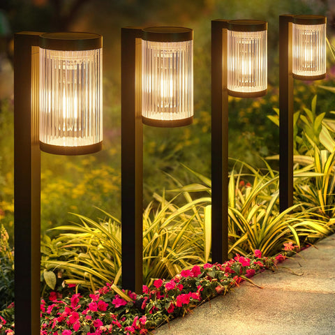 ELECLINK stripe shade solar pathway light illuminates walkways with elegant glow.