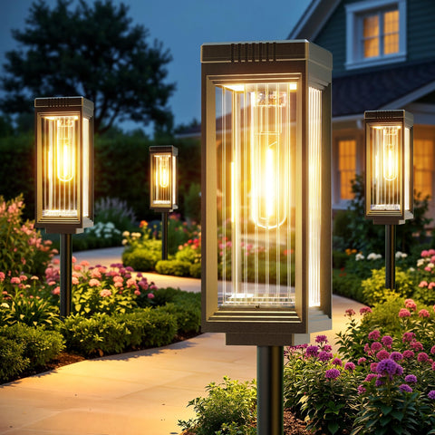 ELECLINK solar pathway light with striped shade for modern garden ambiance