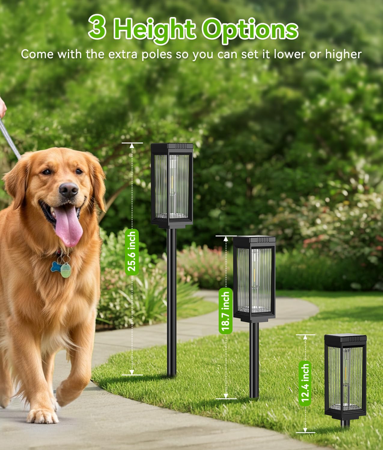 ELECLINK solar lights offering three height options for flexible placement