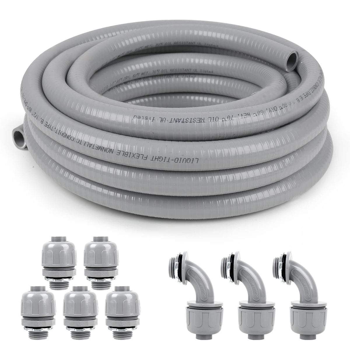 Elecoman 1in x 25ft Liquid-Tight Conduit Kit – Flexible PVC, 5 Straigh ...