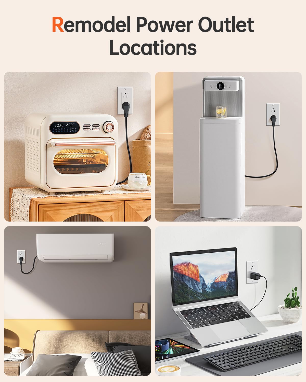 ELECPOW 8 ft extension cable reaches distant appliances