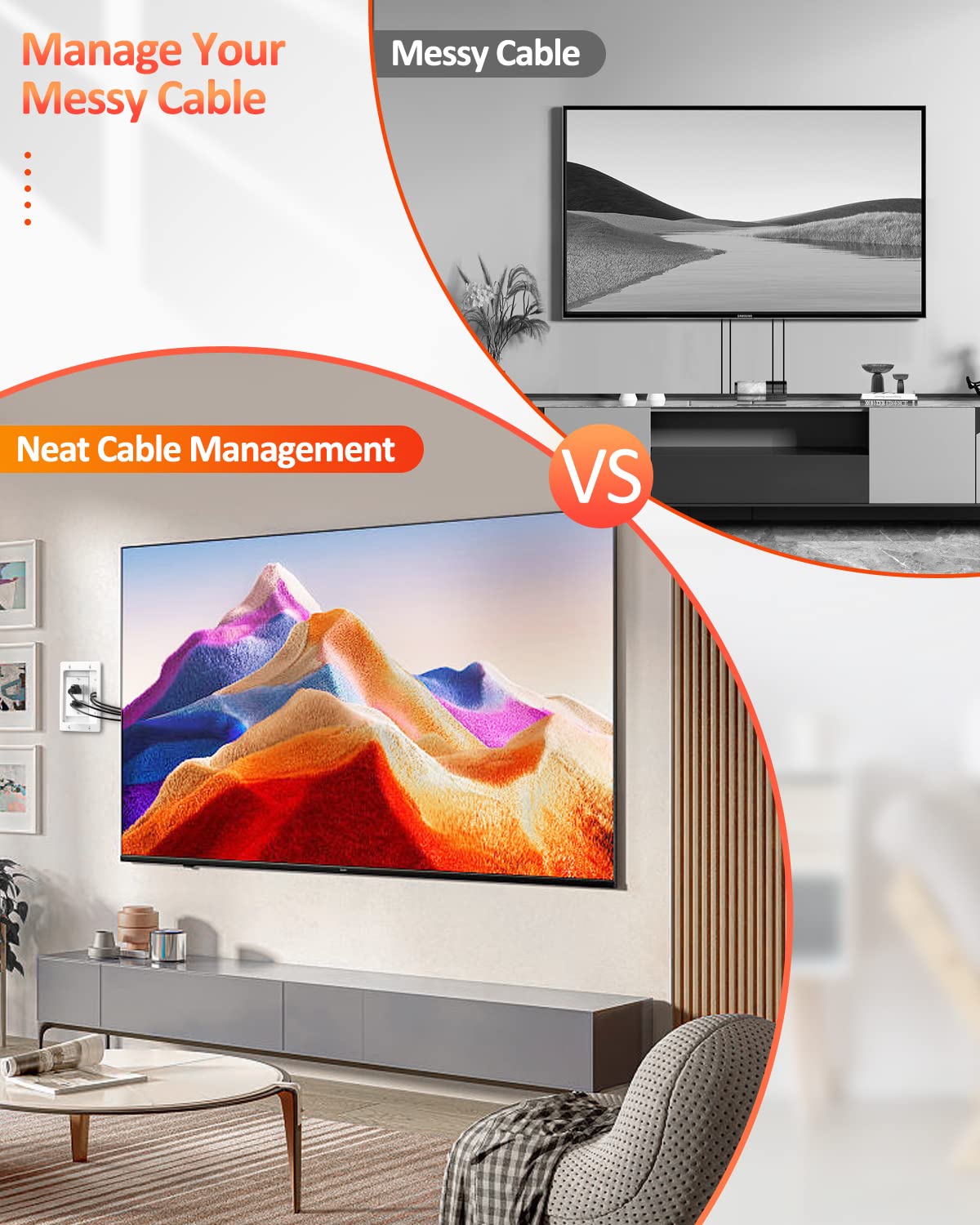 ELECPOW recessed outlet for TV mounting blends with any room decor.