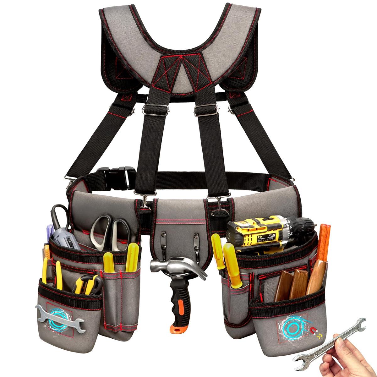 ELECROW tool belt with adjustable shoulder strap for secure, comfortable wear on any job site.