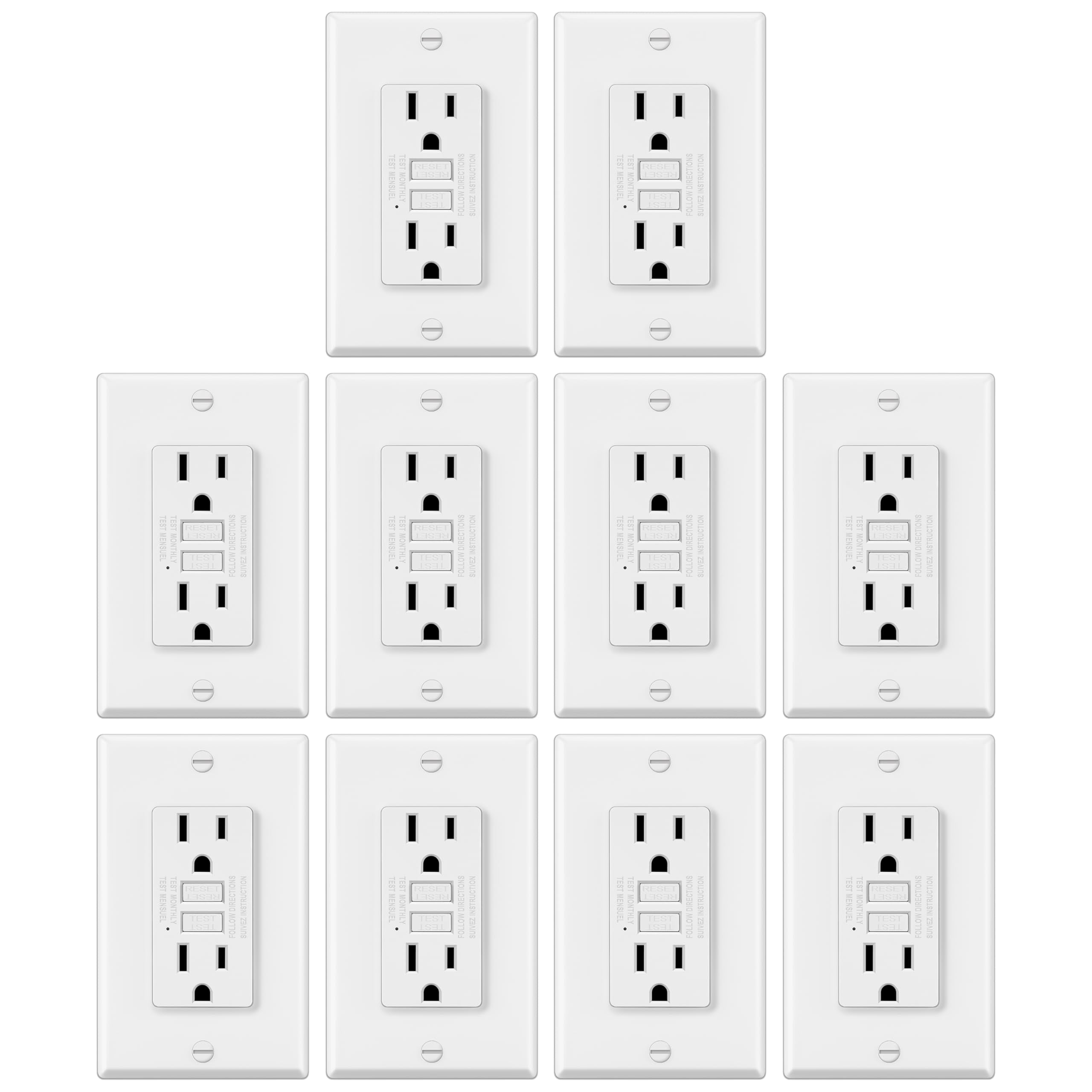 ELECTECK GFCI outlet front view with green LED indicator for indoor safety