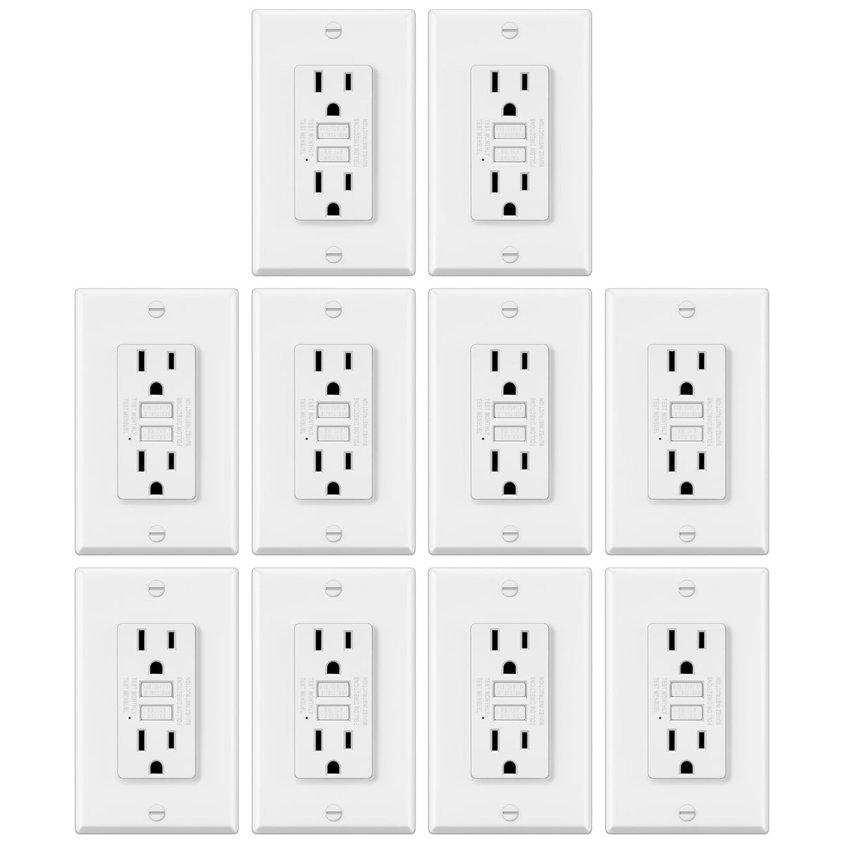 ELECTECK GFCI outlet front view with green LED indicator for indoor safety