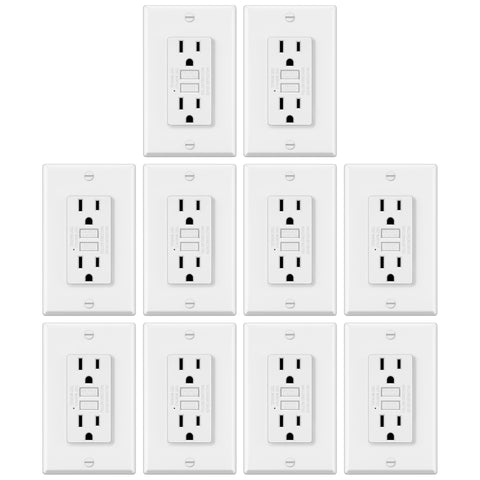 ELECTECK GFCI outlet front view with green LED indicator for indoor safety