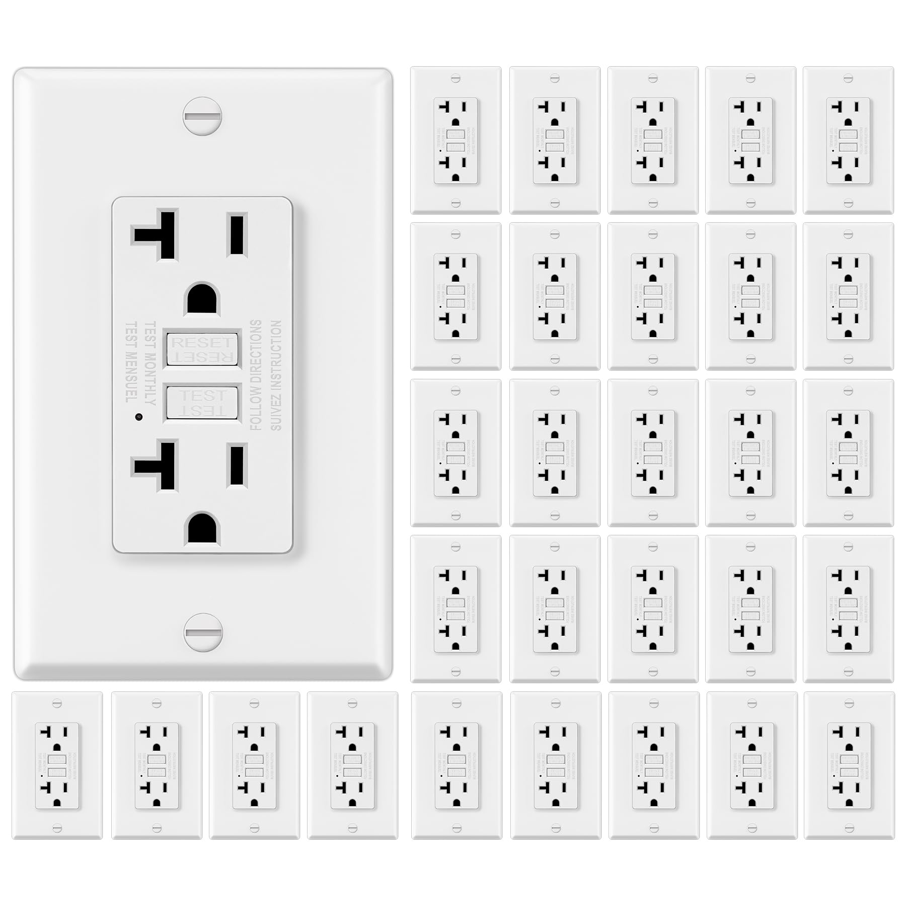ELECTECK 30-pack GFCI outlets with compact 20A design for easy installations