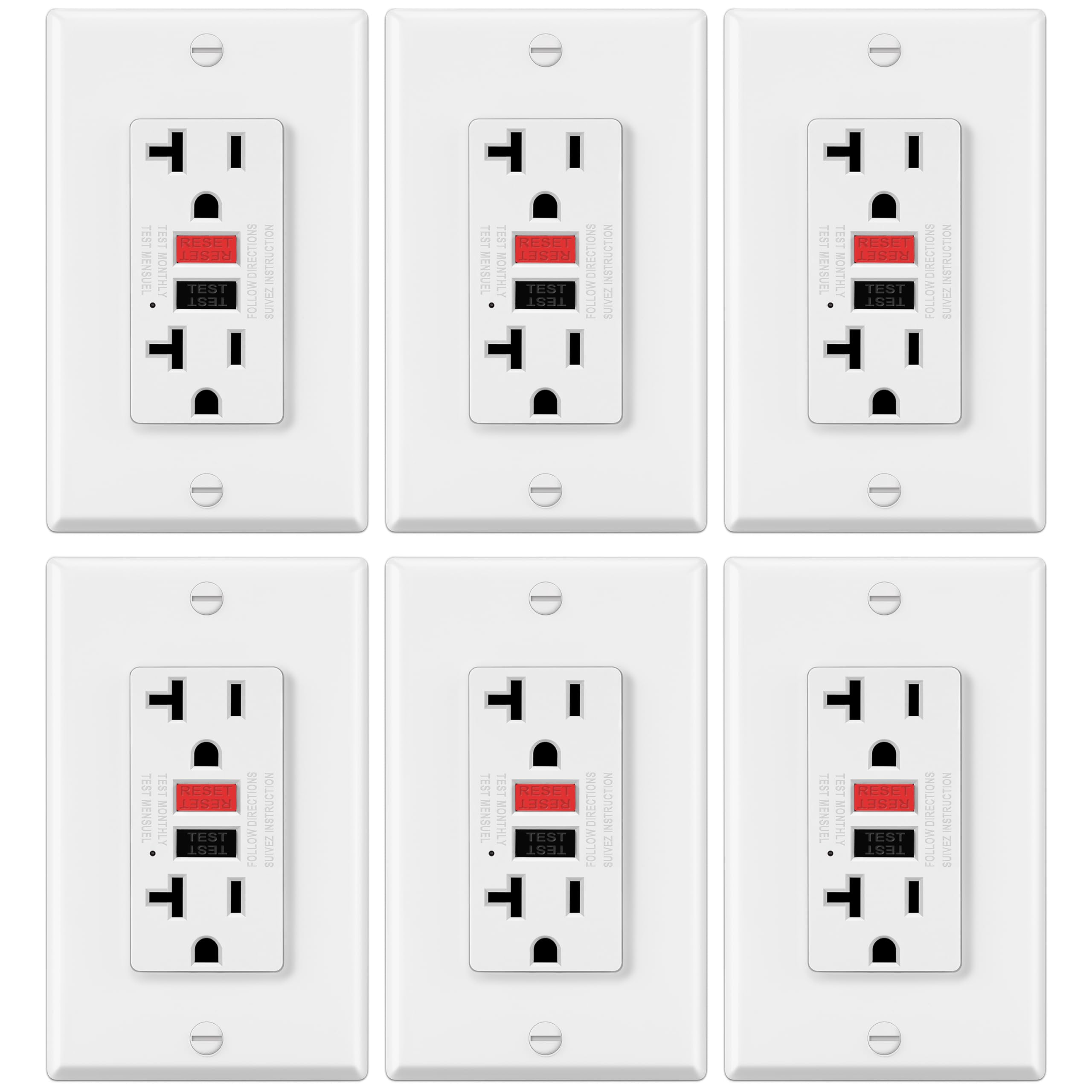 Electeck 6-pack GFCI outlet front view for safe indoor power distribution.