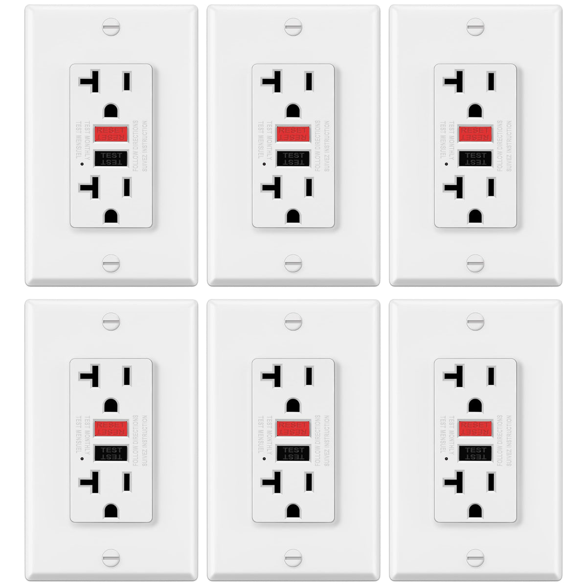 Electeck 6-pack GFCI outlet front view for safe indoor power distribution.