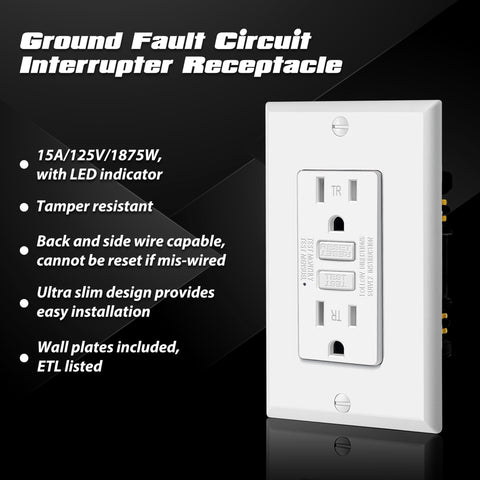 Electeck GFCI outlet with LED indicator for quick power status check.