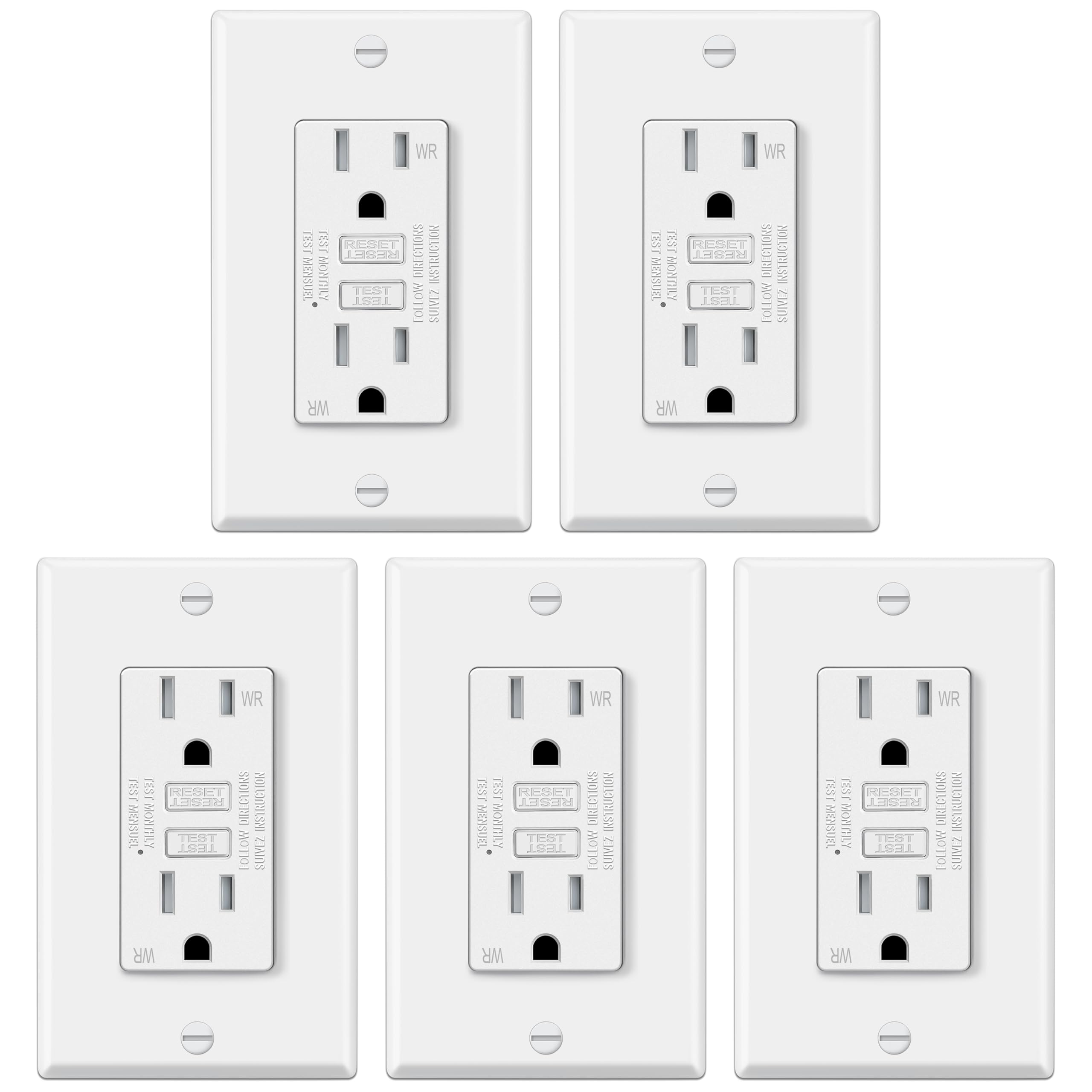 ELECTECK 5 Pack GFCI Outlets 15A Outdoor WR Ultra Slim with LED Indica ...