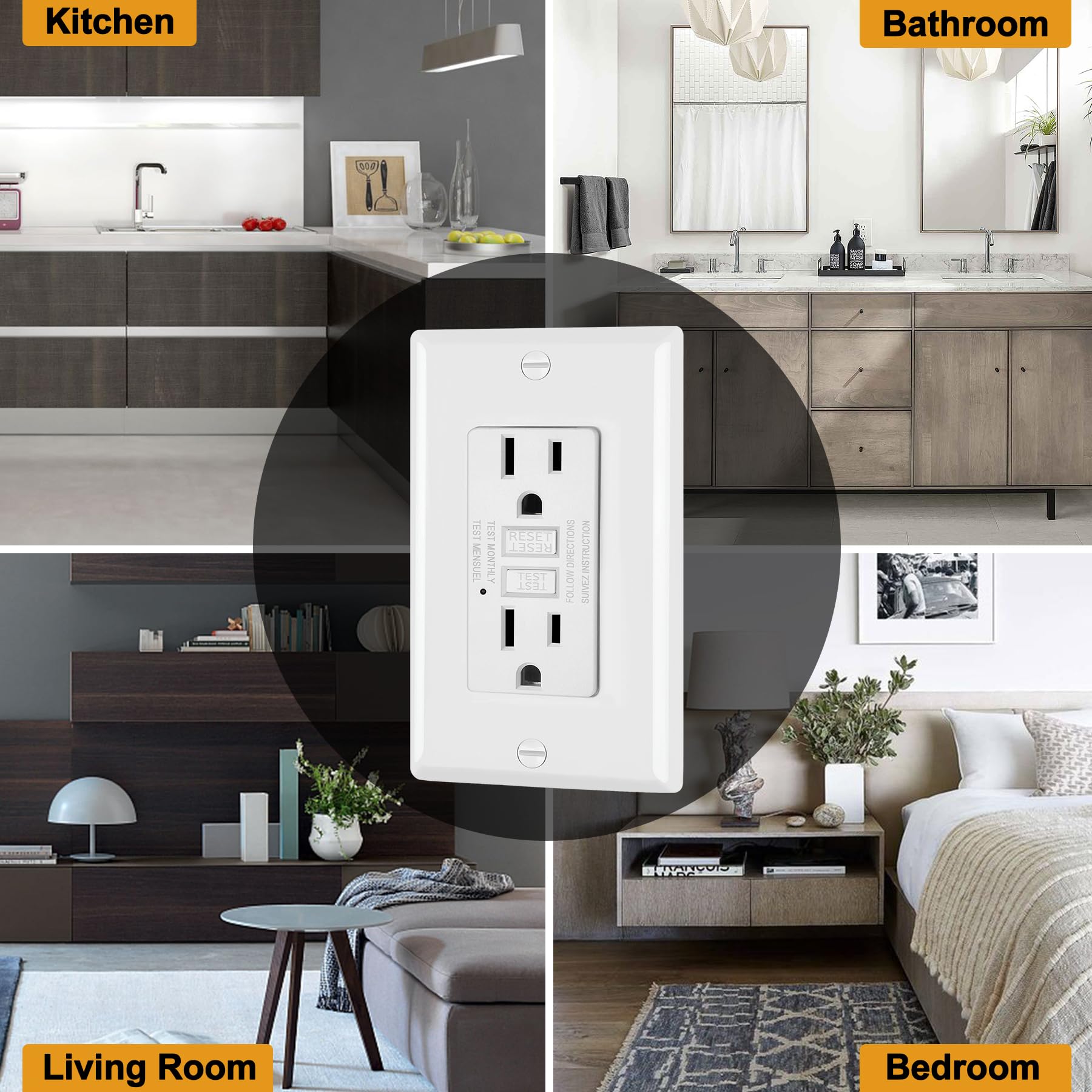 ELECTECK GFCI outlet reset and test buttons for reliability checks