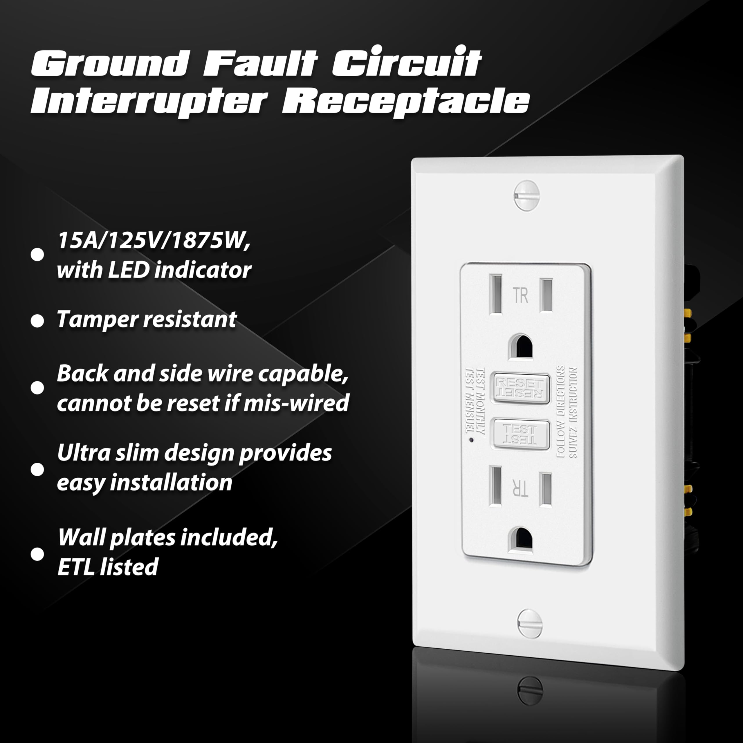 ELECTECK GFCI outlet tamper-resistant design prevents unwanted insertions