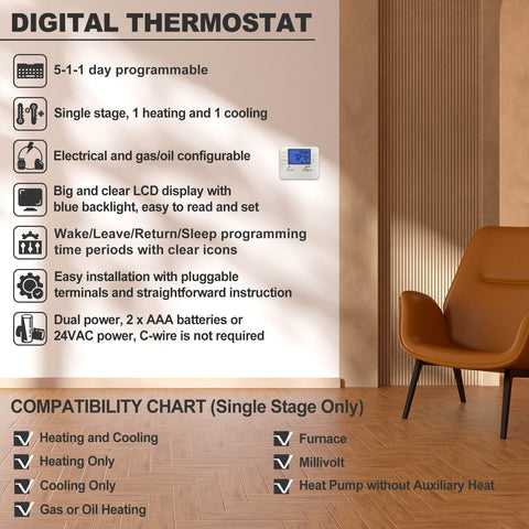 ELECTECK thermostat large blue backlit LCD readable from afar