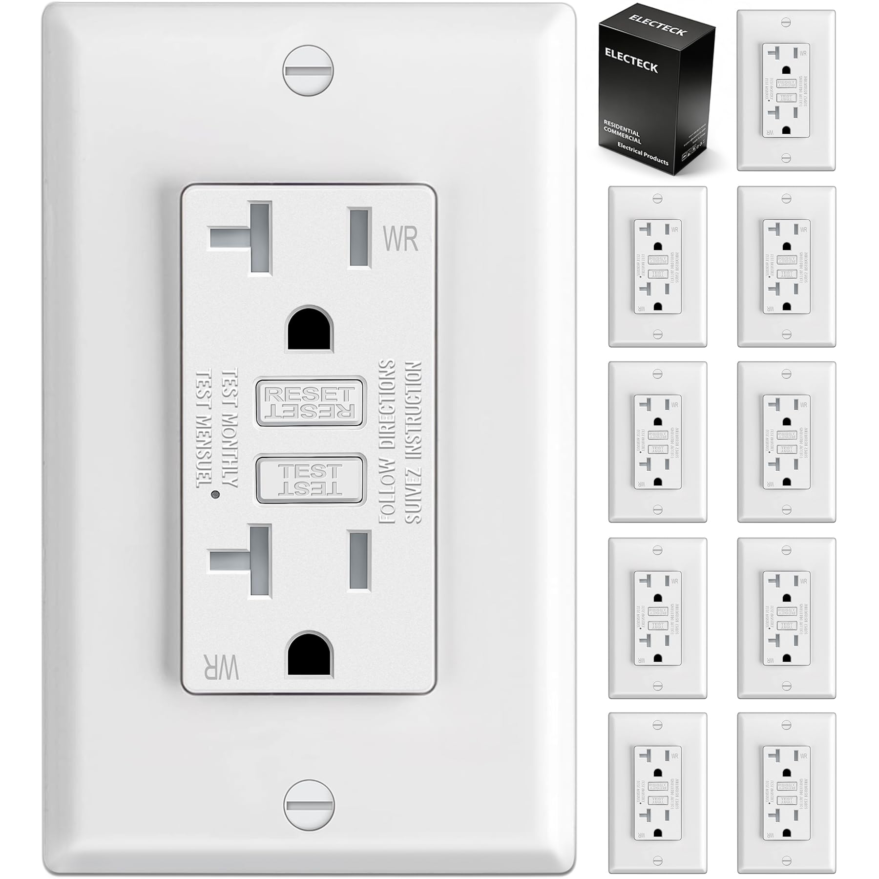 ELECTECK outdoor WR GFCI outlet ready for exterior installation with weather resistance.