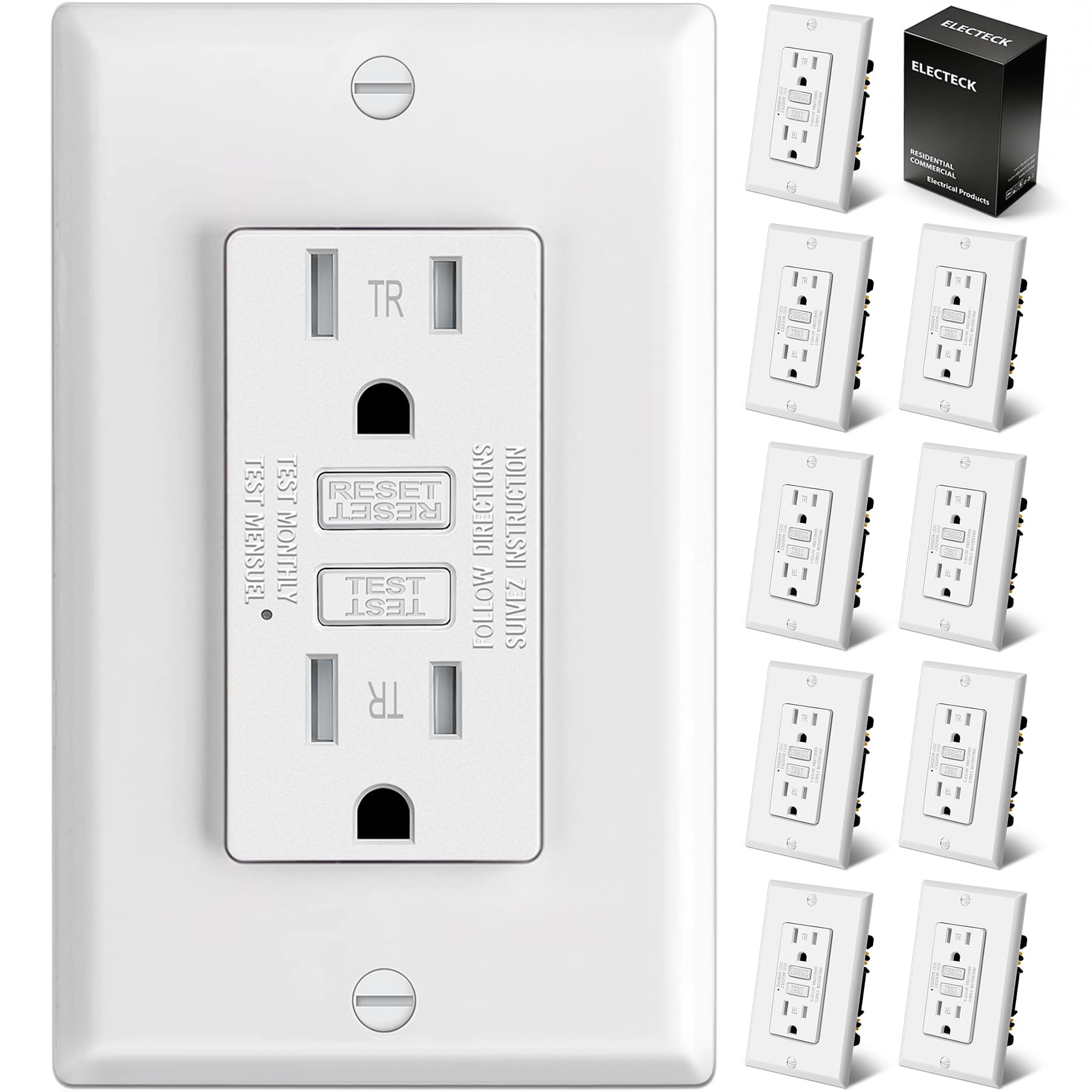 Electeck ultra-slim GFCI outlet with a slim profile for tight spaces and safe power.